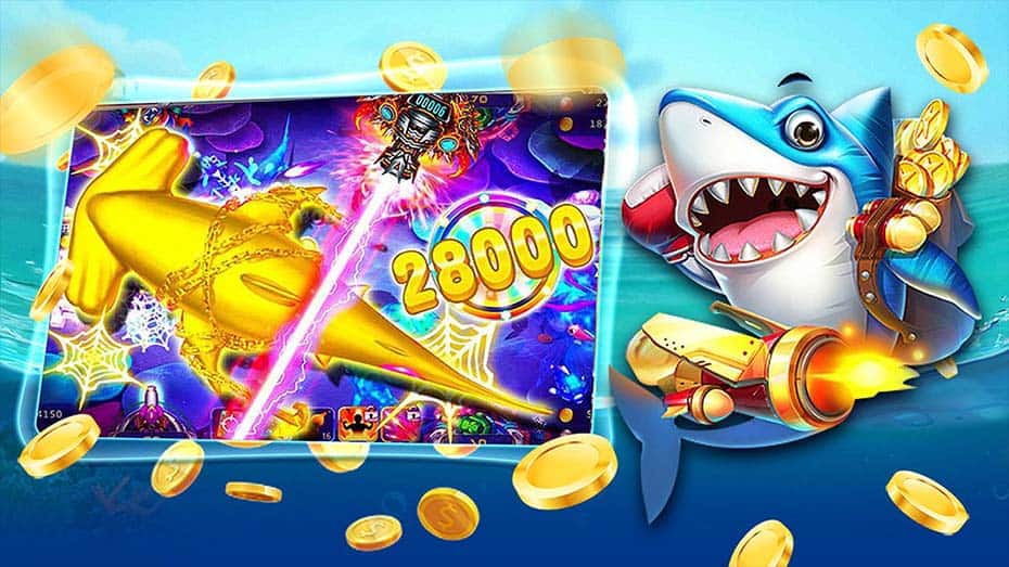 ฉากเกมยิงปลาและเป้าหมายบนหน้าจอเกม